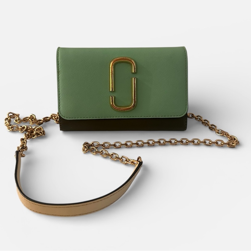 Marc Jacobs Surf Mint Green and Brown Crossbody Bag with Gold Chain